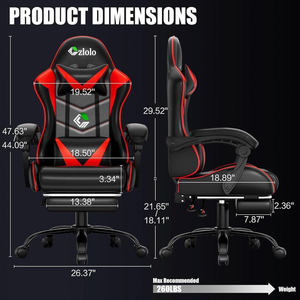 Silla Gamer Czlolo Ergonómica Reclinable Con Reposapiés Y Masajeador Lumbar Roja img #2