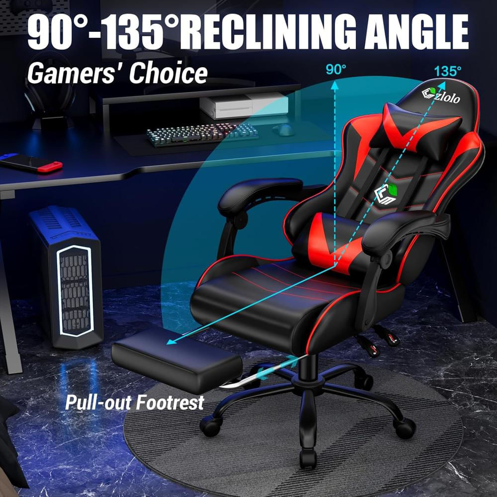 Silla Gamer Czlolo Ergonómica Reclinable Con Reposapiés Y Masajeador Lumbar Roja img #5