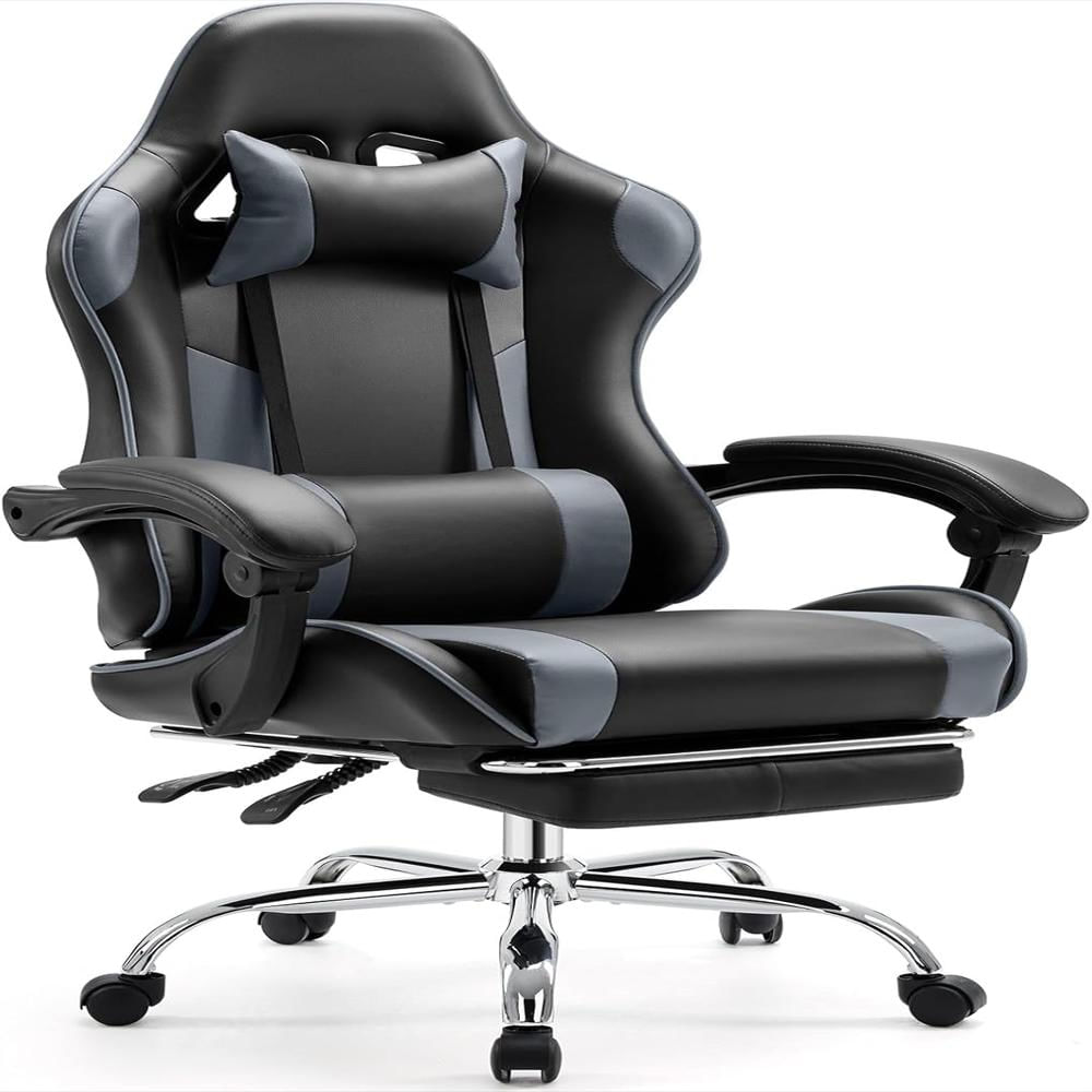 Silla Gamer Sweetcrispy Ergonómica Piel Sintética Color Gris Reclinable Con Reposapiés Y Soporte Lumbar img #1