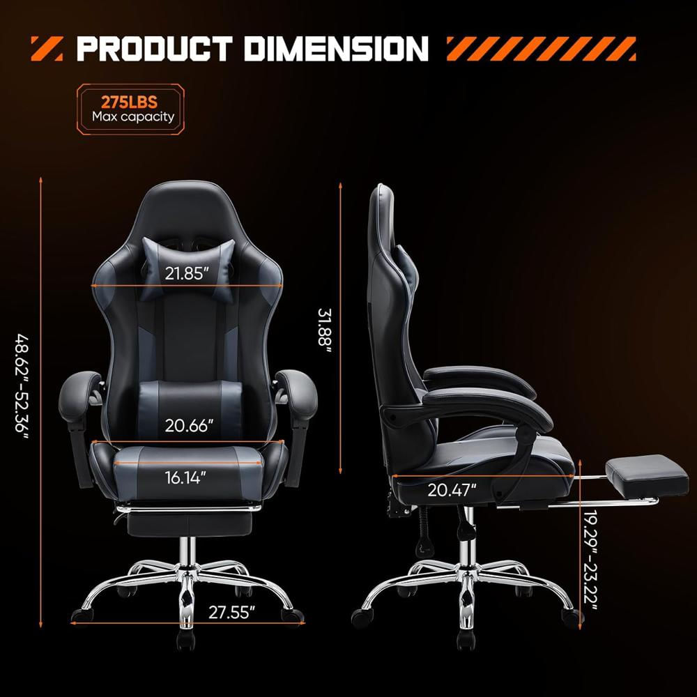 Silla Gamer Sweetcrispy Ergonómica Piel Sintética Color Gris Reclinable Con Reposapiés Y Soporte Lumbar img #3