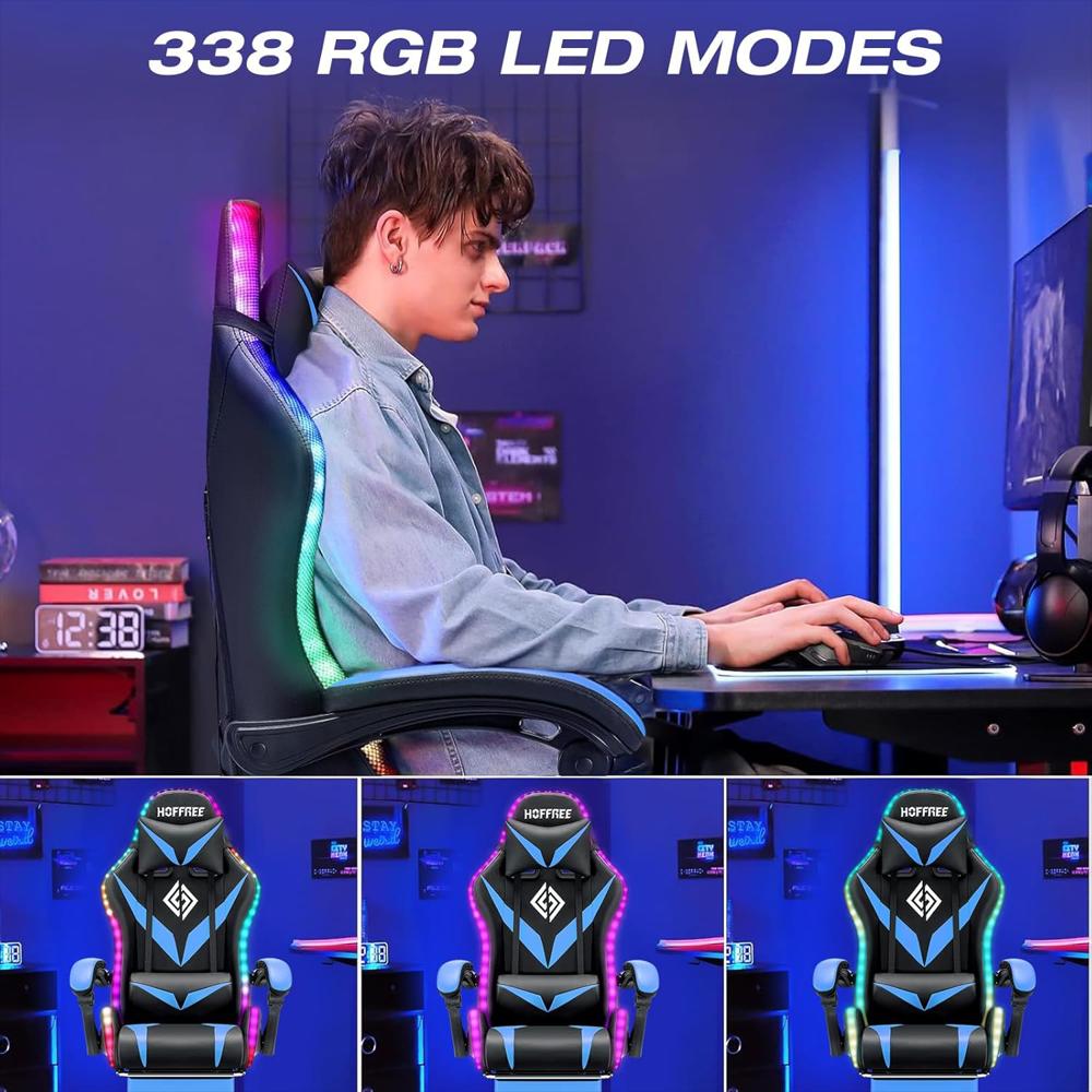 Silla Gamer Vanspace Ergonómica Con Masaje Luces Led Rgb Reclinable Azul Y Negro img #4