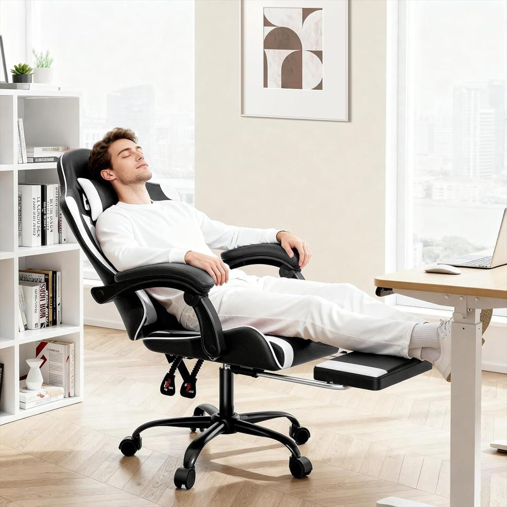 Silla Gamer Monibloom Ergonomica Con Reposacabezas Soporte Lumbar Color Blanco img #4