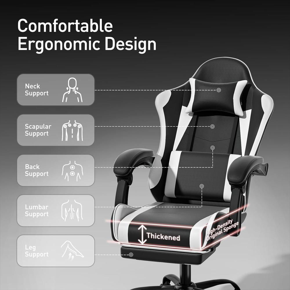 Silla Gamer Monibloom Ergonomica Con Reposacabezas Soporte Lumbar Color Blanco img #5