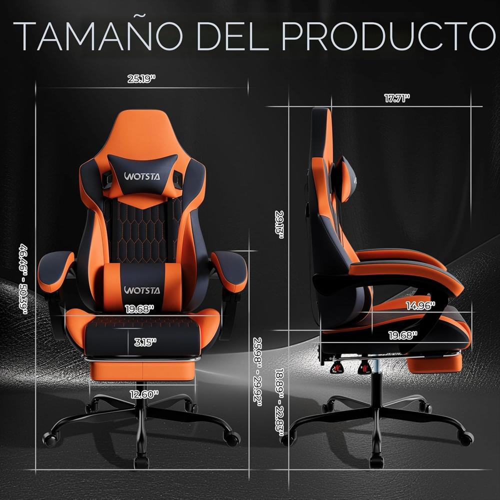Silla Gaming Wotsta Ergonómica Reposapiés Cuero Pvc Respaldo Alto Soporte Lumbar Ajustable img #3