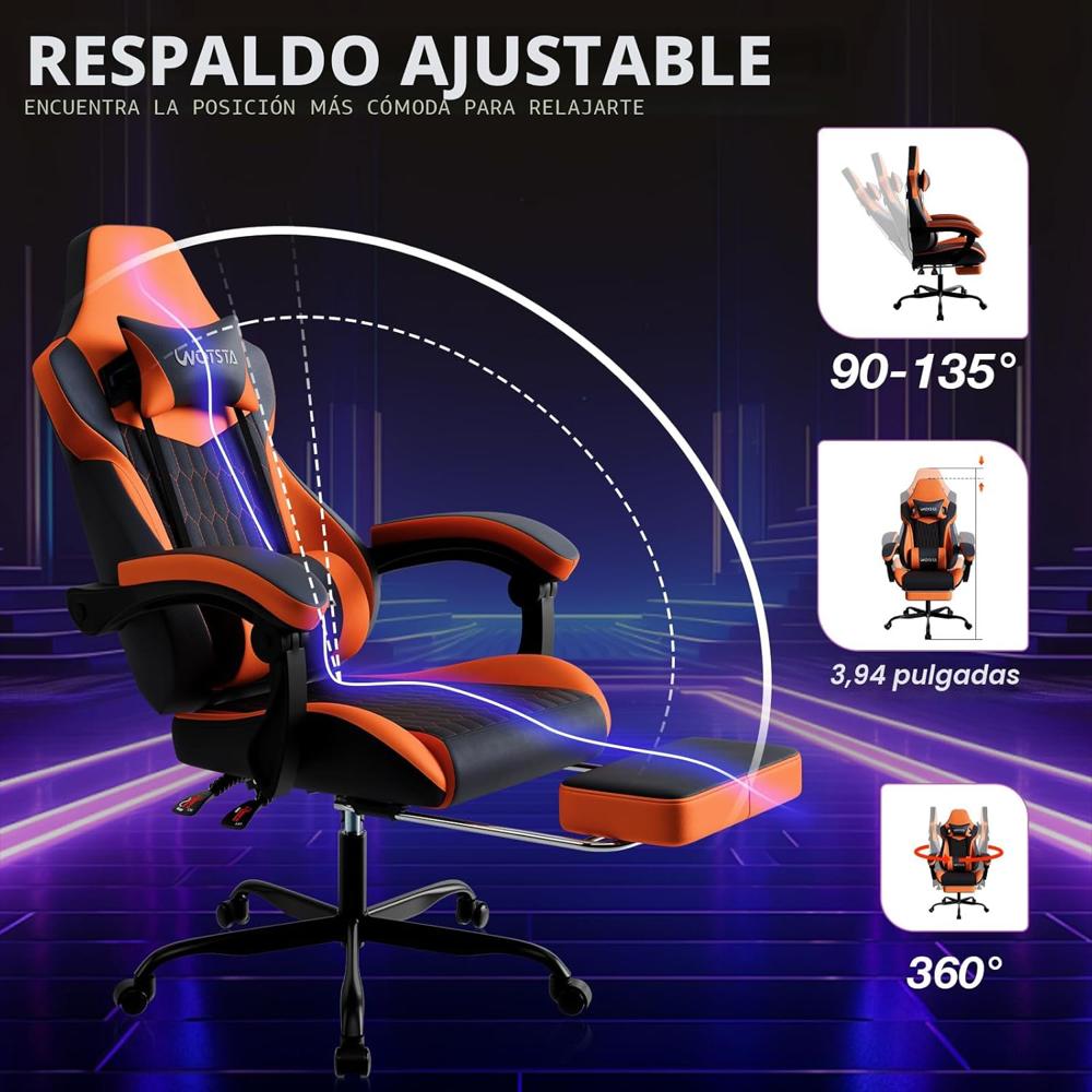 Silla Gaming Wotsta Ergonómica Reposapiés Cuero Pvc Respaldo Alto Soporte Lumbar Ajustable img #4