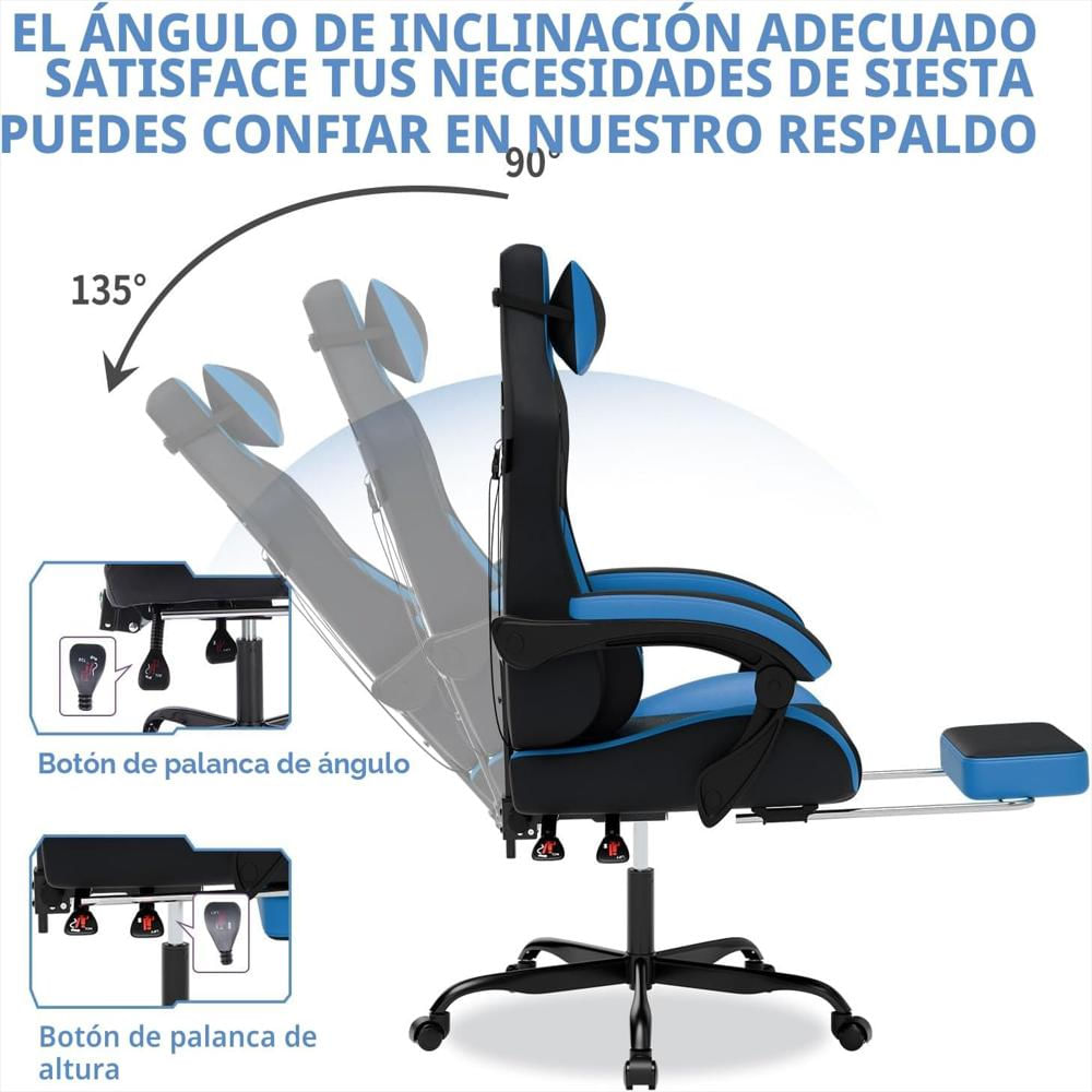Silla Gamer Wotsta Ergonómica Con Reposapiés Y Control De Altura Y Reclinación 135° img #4