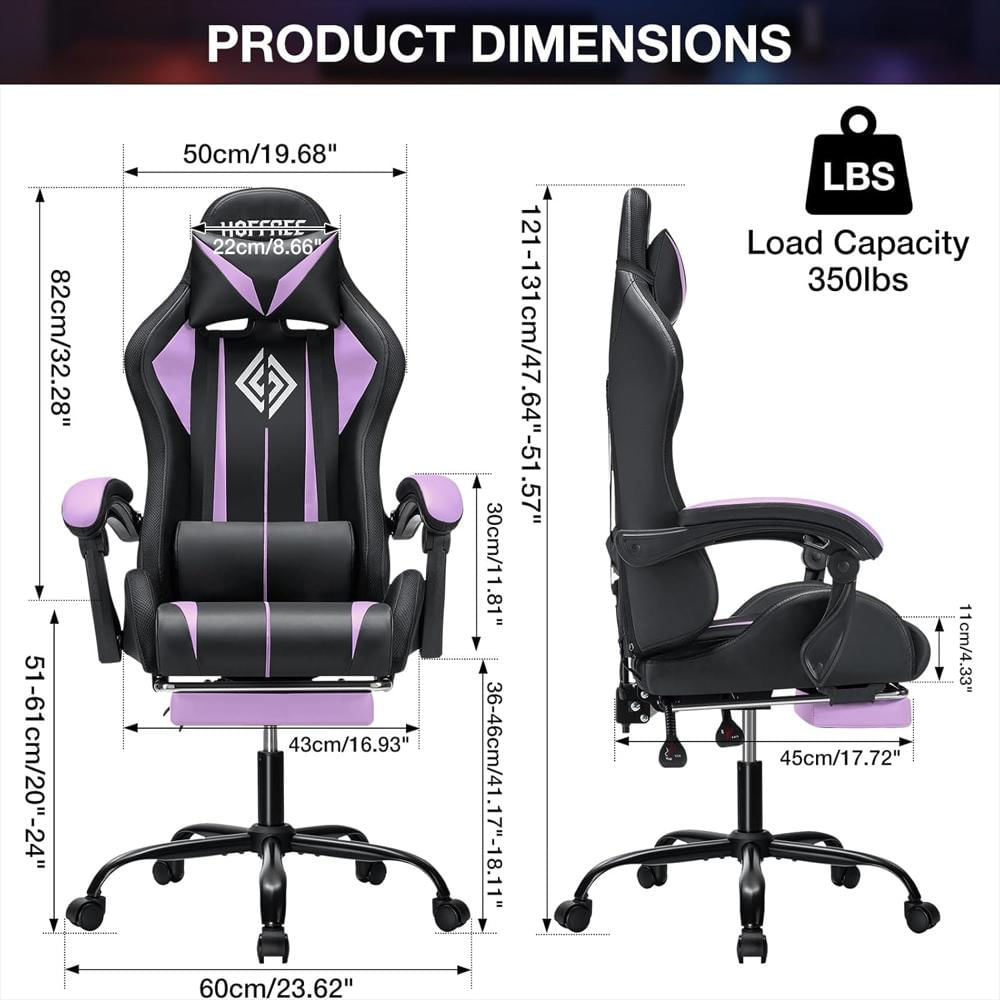 Silla Ergonómica Hoffree Con Luces Led Rgb Reposapiés Masaje Lumbar Púrpura img #3