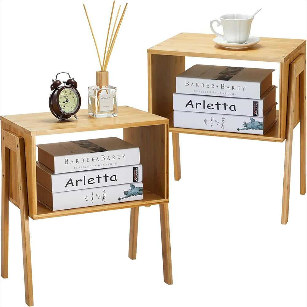 Mesas Auxiliares Pipishell Apilables Madera Bambú 2 Piezas 64.3 Cm Almacenamiento img #1