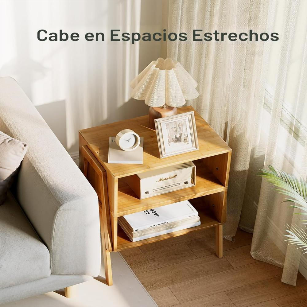 Mesas Auxiliares Pipishell Apilables Madera Bambú 2 Piezas 64.3 Cm Almacenamiento img #4
