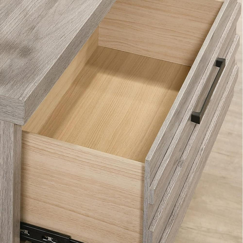 Mesita De Noche Roundhill Furniture Madera Gris Ceniza Cajones Con Tiradores Negros img #2