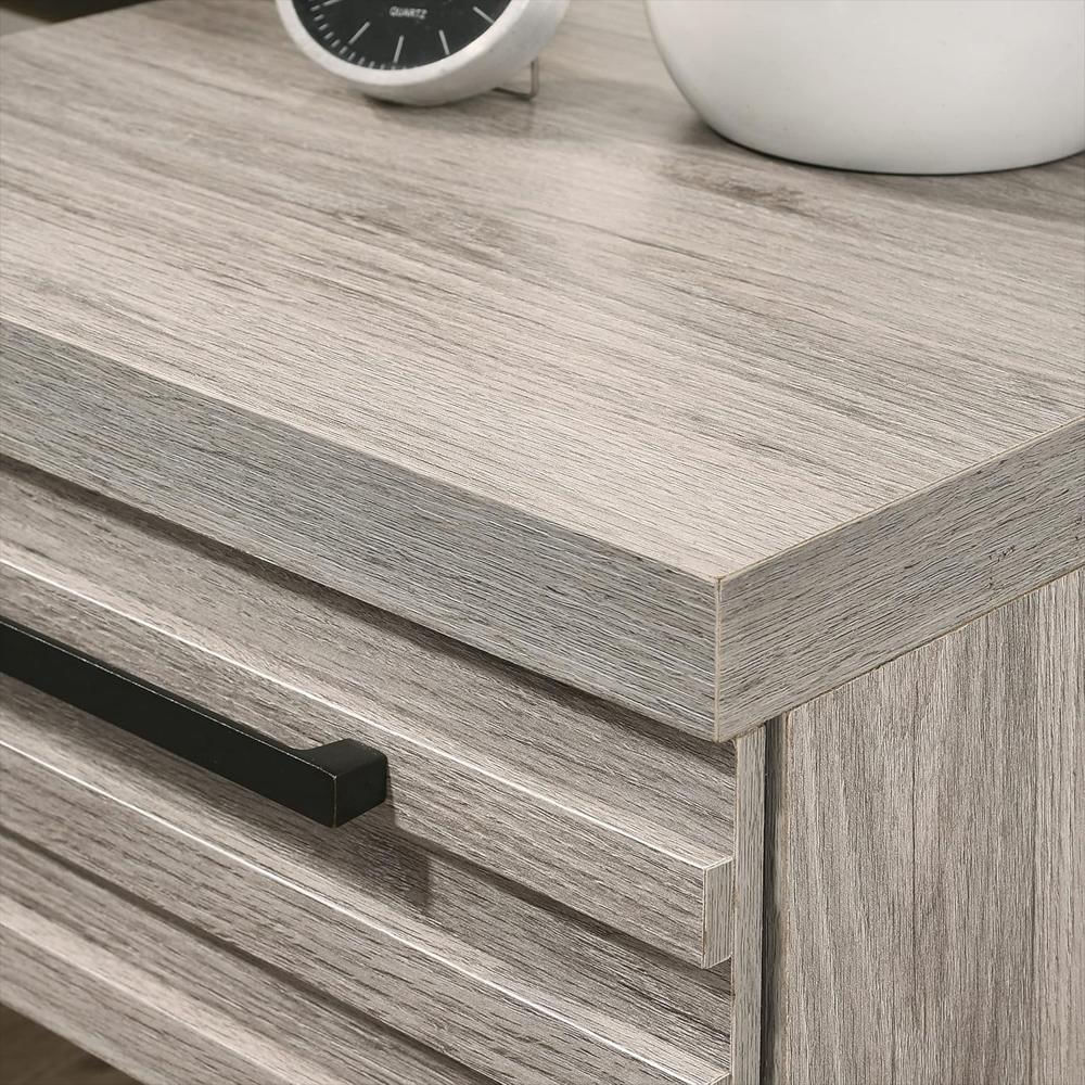 Mesita De Noche Roundhill Furniture Madera Gris Ceniza Cajones Con Tiradores Negros img #3
