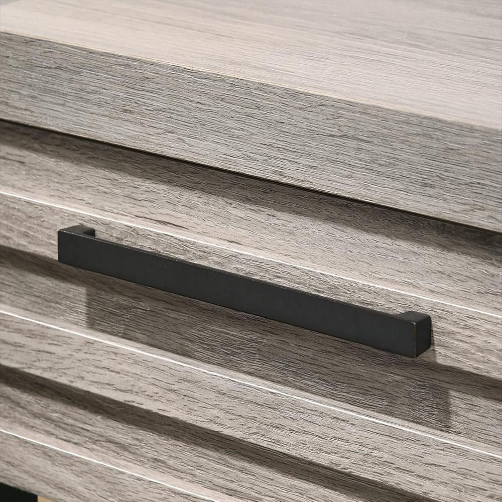 Mesita De Noche Roundhill Furniture Madera Gris Ceniza Cajones Con Tiradores Negros img #4