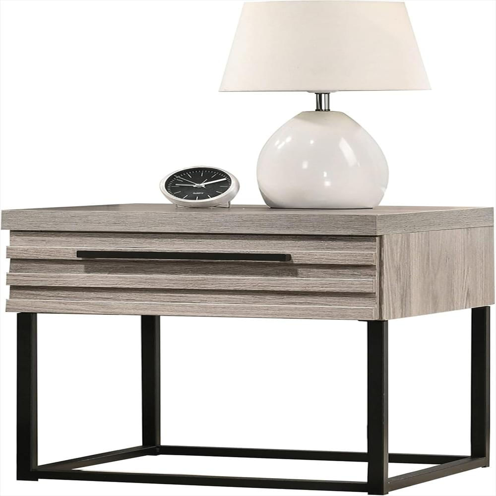 Mesita De Noche Roundhill Furniture Madera Gris Ceniza Cajones Con Tiradores Negros img #5