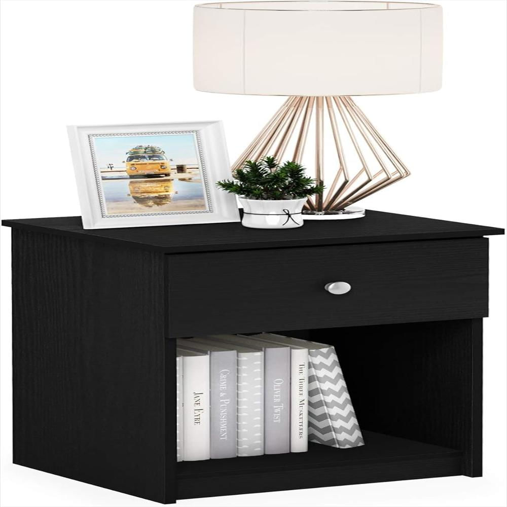Mesita De Noche Furinno Diseño Moderno Con Cajón Estante Abierto Roble Negro img #1