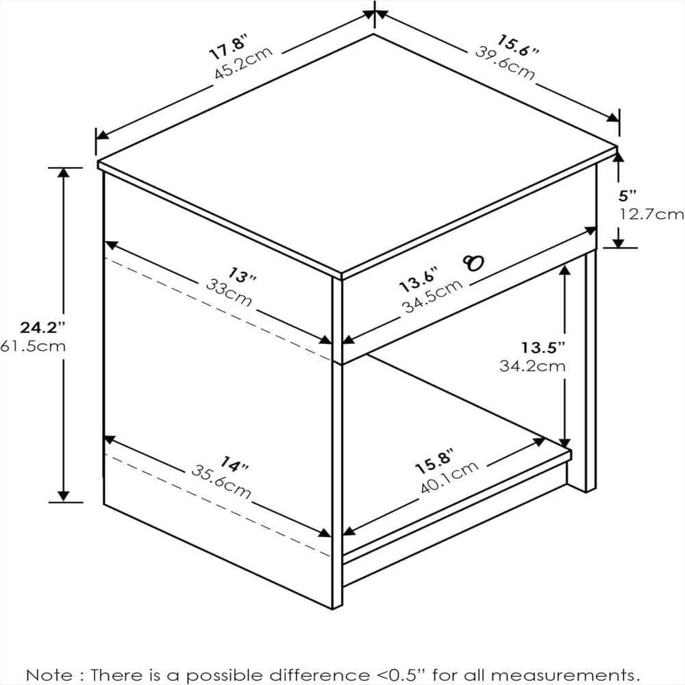 Mesita De Noche Furinno Diseño Moderno Con Cajón Estante Abierto Roble Negro img #3
