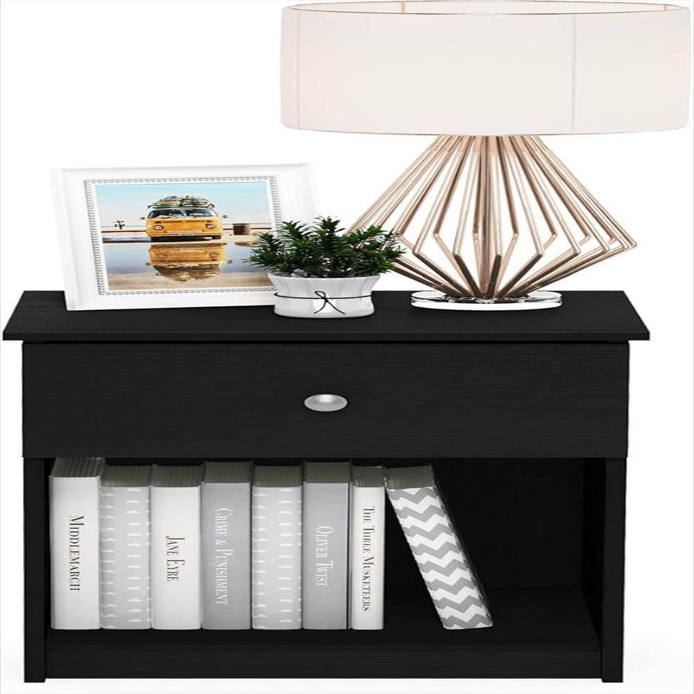 Mesita De Noche Furinno Diseño Moderno Con Cajón Estante Abierto Roble Negro img #4