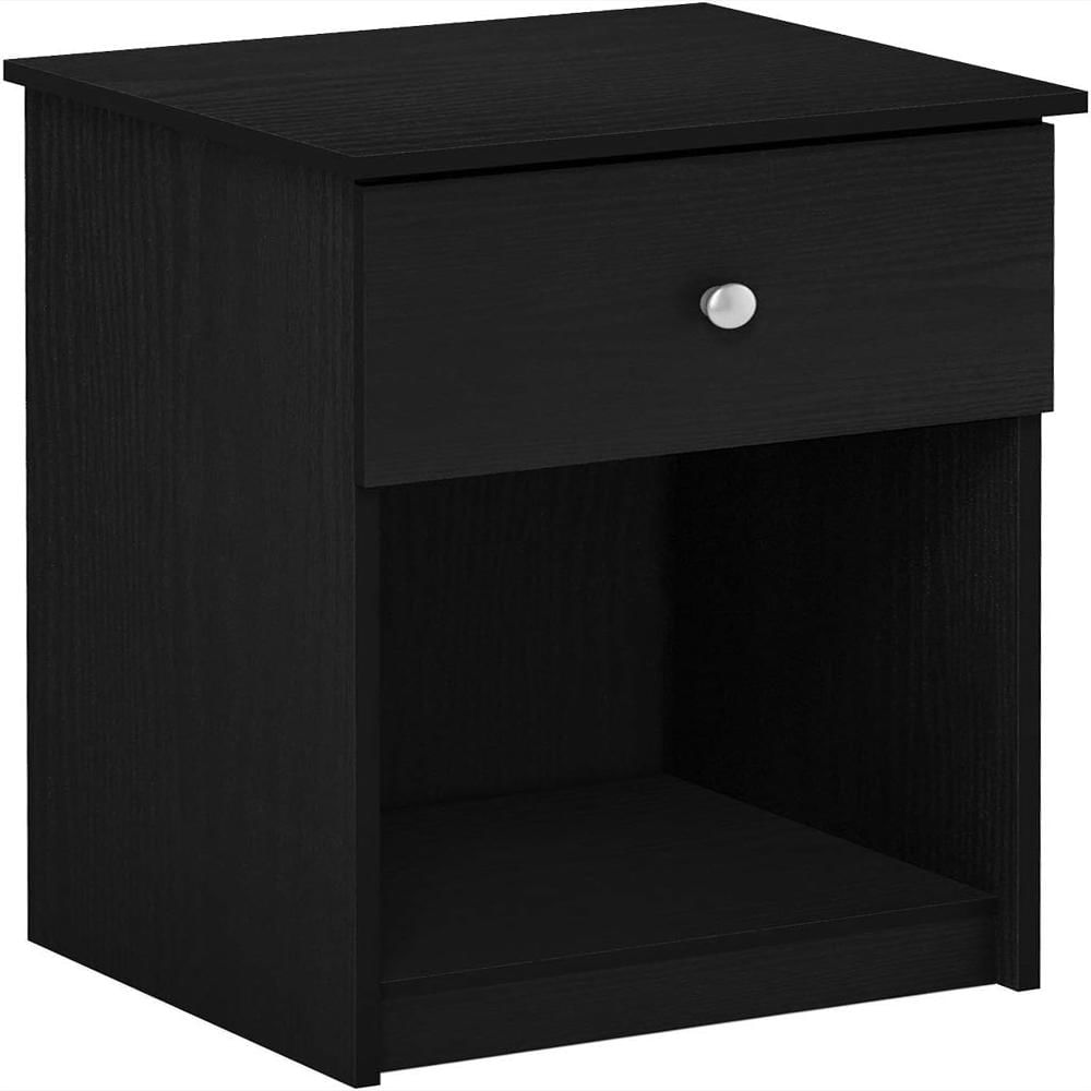 Mesita De Noche Furinno Diseño Moderno Con Cajón Estante Abierto Roble Negro img #5
