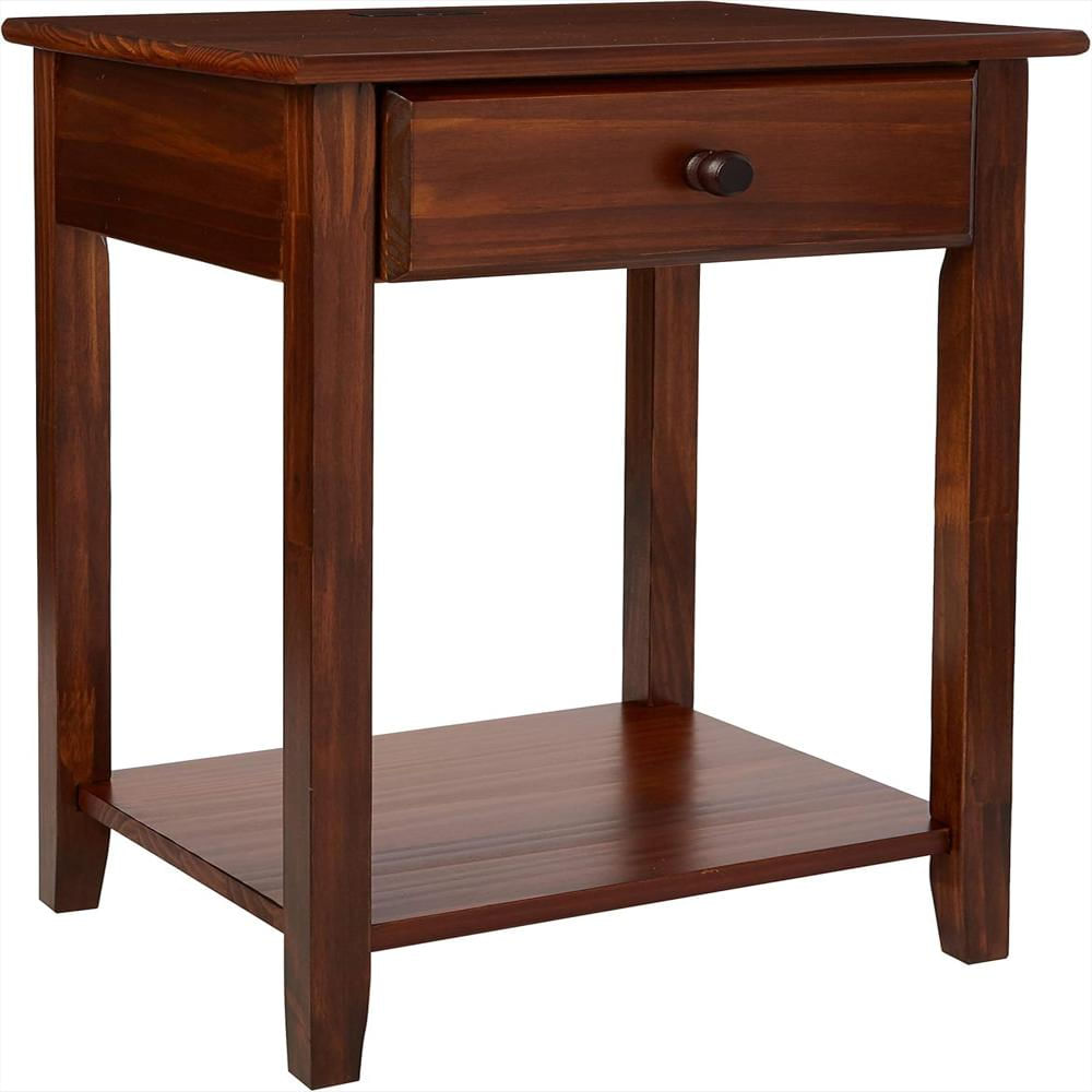 Mesa De Noche Casual Home Madera Maciza Blanco 4 Puertos Usb Cargador Integrado img #1