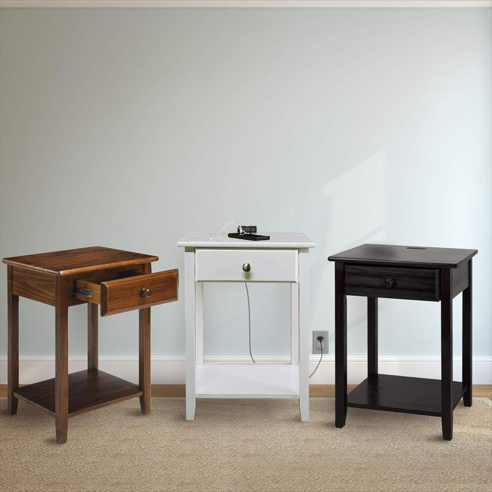 Mesa De Noche Casual Home Madera Maciza Blanco 4 Puertos Usb Cargador Integrado img #5