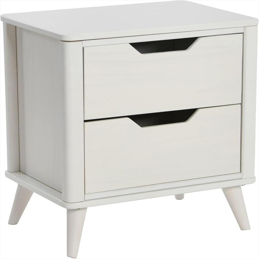 Mesita De Noche Main Mesa Madera Maciza Blanco 2 Cajones Diseño Moderno Mid Century img #1