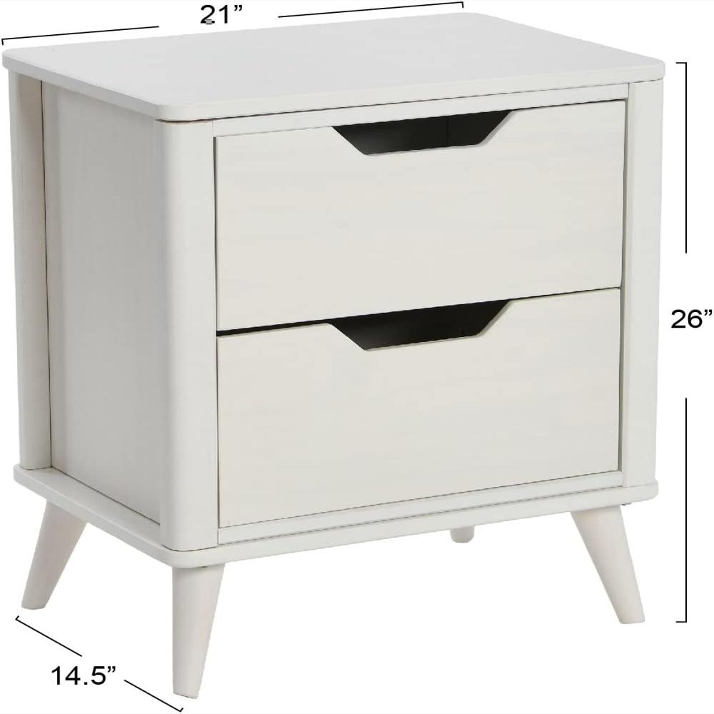 Mesita De Noche Main Mesa Madera Maciza Blanco 2 Cajones Diseño Moderno Mid Century img #3