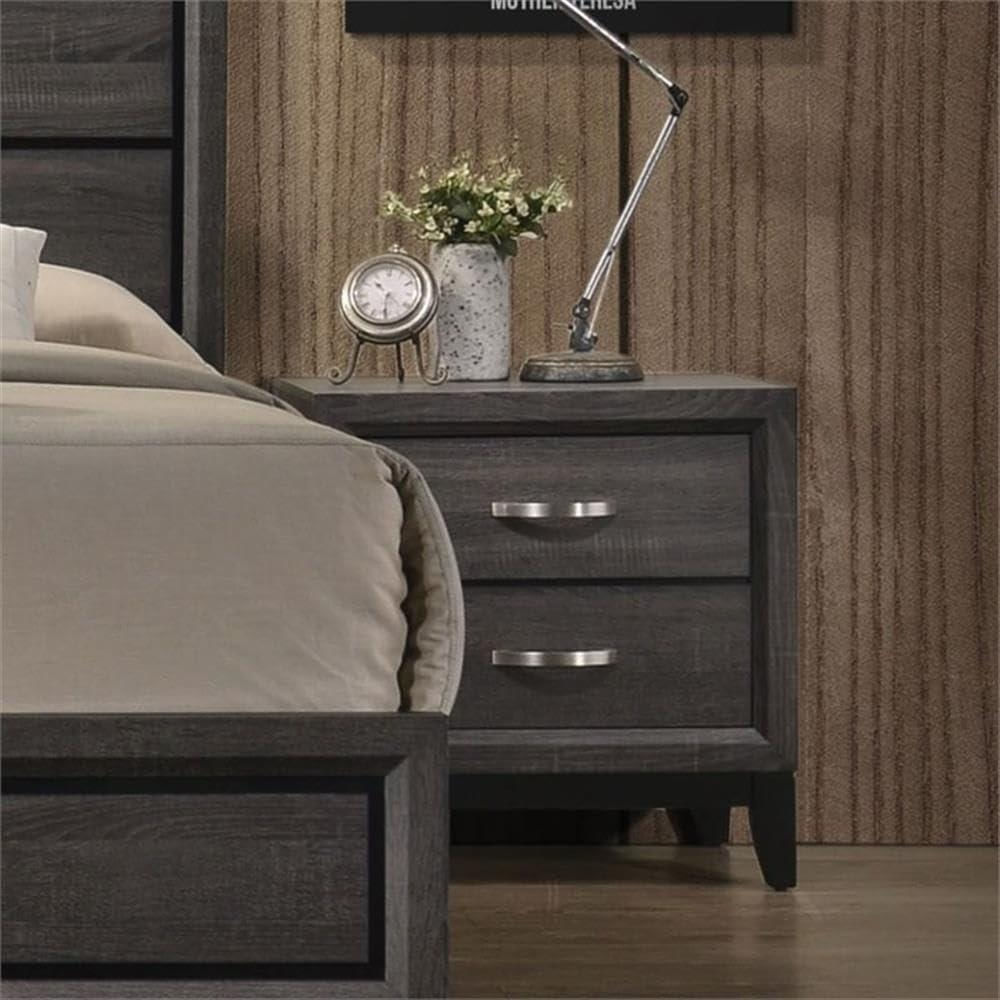Mesita De Noche Acme Metal Y Madera 2 Cajones Gris Desgastado img #2