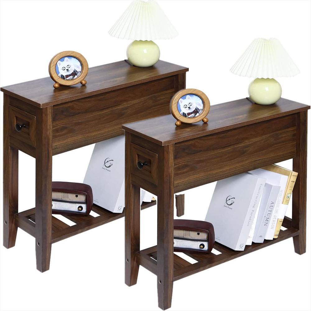 Mesa Auxiliar Lusuowlz Estrecha Con Cajón Y Estante De Almacenamiento Color Negro 24 Pulgadas img #1