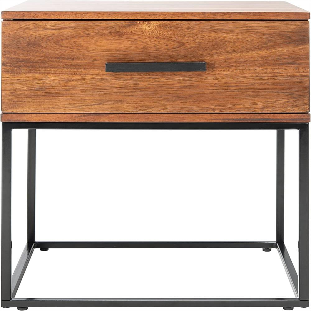 Mesita De Noche Safavieh Cajón Caoba Marrón Diseño Contemporáneo Metal Negro img #1