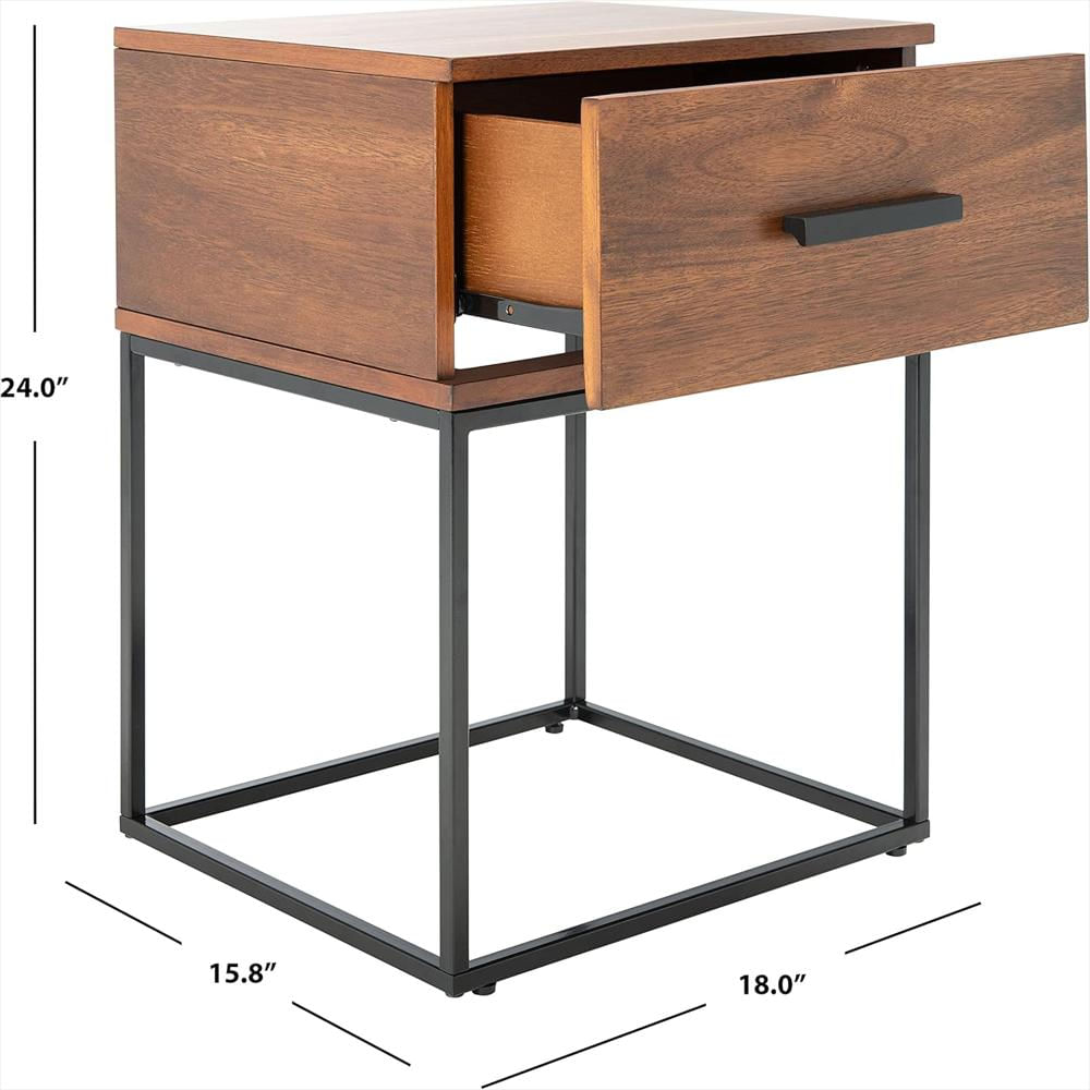 Mesita De Noche Safavieh Cajón Caoba Marrón Diseño Contemporáneo Metal Negro img #2