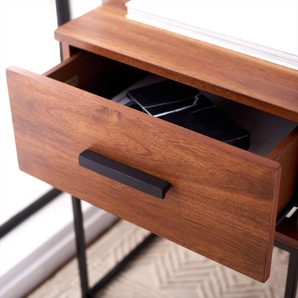 Mesita De Noche Safavieh Cajón Caoba Marrón Diseño Contemporáneo Metal Negro img #3