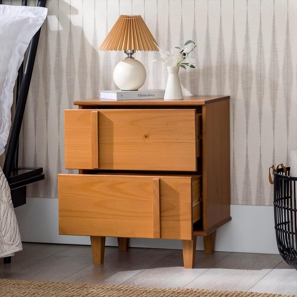 Mesita De Noche Walker Edison Madera Pino Maciza 50 Cm 2 Cajones Diseño Contemporáneo img #3