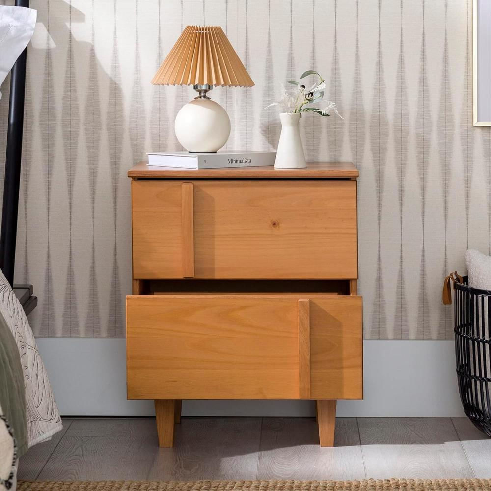 Mesita De Noche Walker Edison Madera Pino Maciza 50 Cm 2 Cajones Diseño Contemporáneo img #4