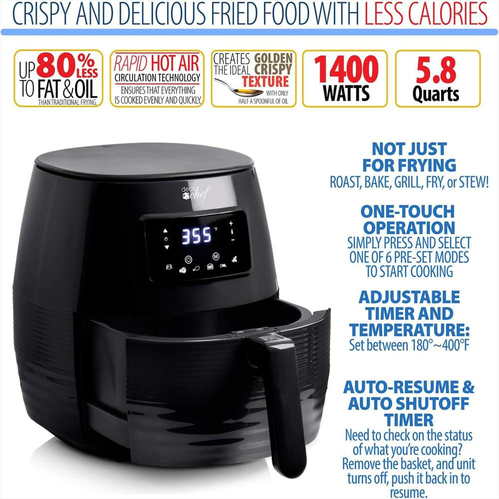 Freidora De Aire Deco Chef Digital 5.8 Litros Accesorios Y Libro De Cocina Color Negro img #3