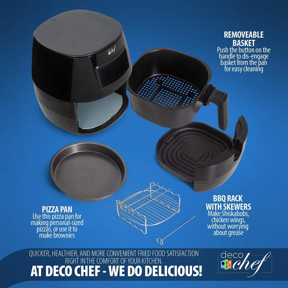 Freidora De Aire Deco Chef Digital 5.8 Litros Accesorios Y Libro De Cocina Color Negro img #4