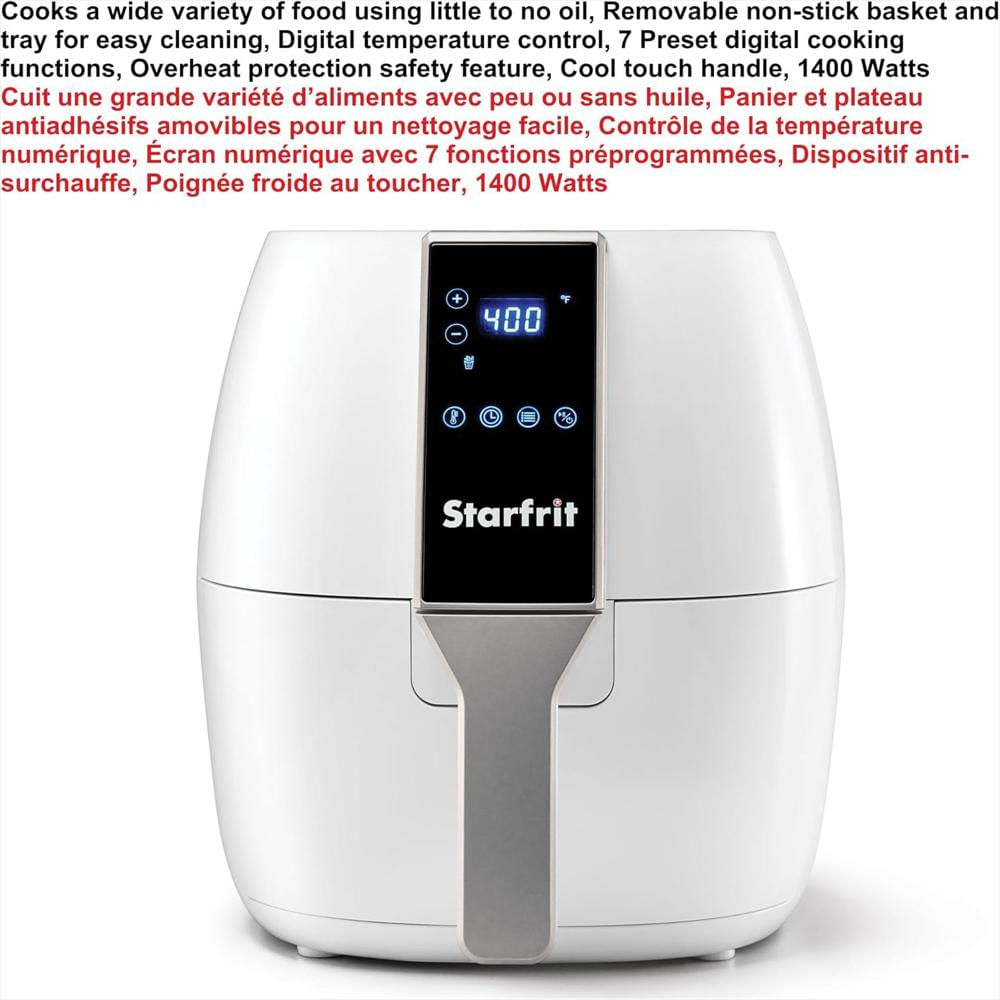 Freidora De Aire Starfrit Digital 3.5L Pantalla Táctil 7 Funciones 1400W img #4