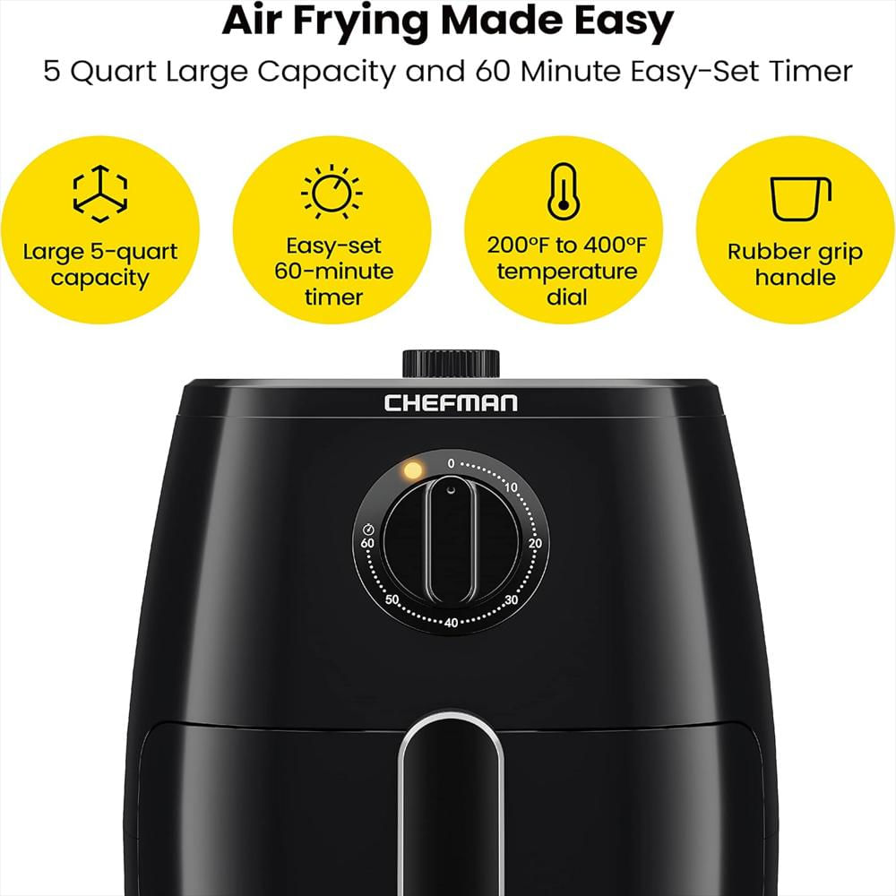 Freidora De Aire Chefman 5 Cuartos Temporizador 60 Minutos Color Negro Antiadhesiva img #2