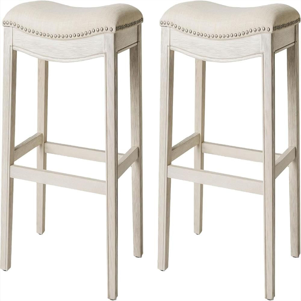 Taburetes De Bar Maven Lane Juego De 2 Madera Maciza Color Crema Asiento De 79 Cm Sin Respaldo img #1