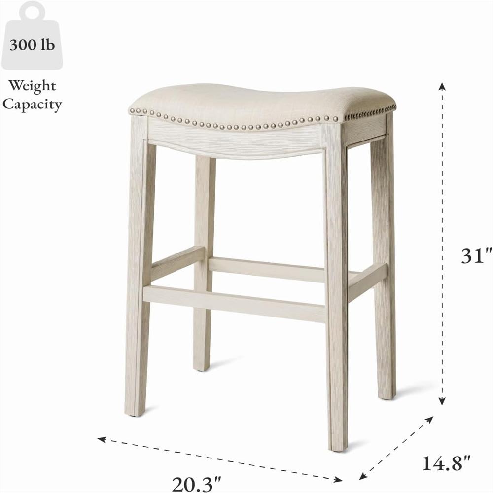 Taburetes De Bar Maven Lane Juego De 2 Madera Maciza Color Crema Asiento De 79 Cm Sin Respaldo img #3