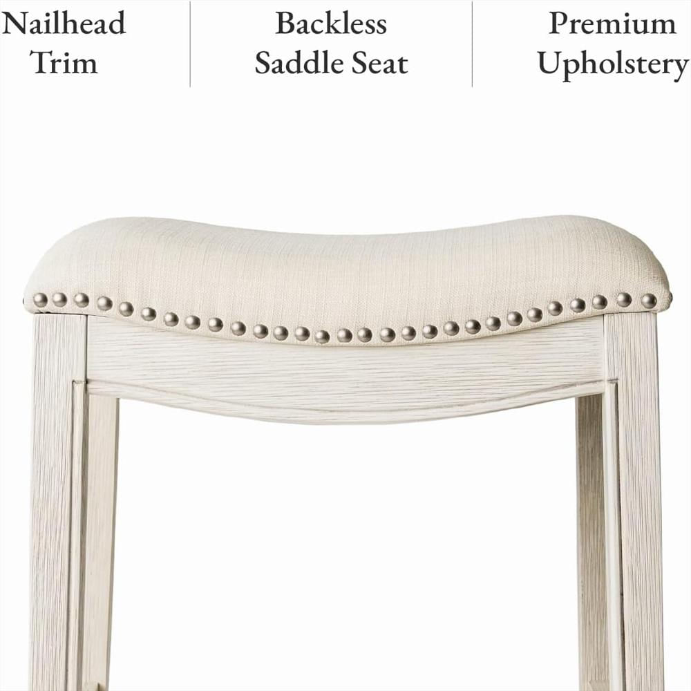 Taburetes De Bar Maven Lane Juego De 2 Madera Maciza Color Crema Asiento De 79 Cm Sin Respaldo img #4