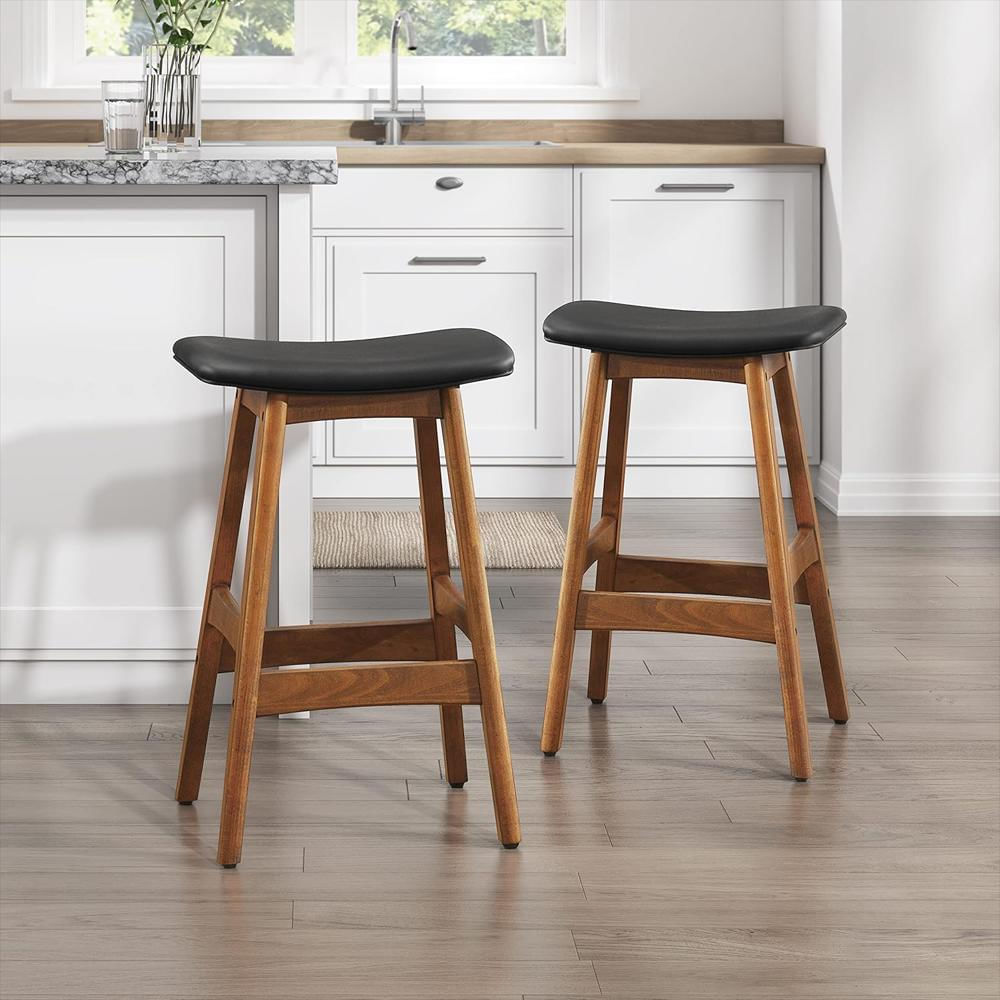 Taburete Homelegance Acolchado Vinilo Bifundido Set 2 Negro 25 Pulgadas img #2