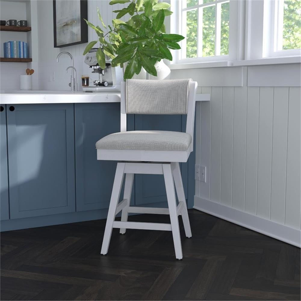 Taburete Giratorio Hillsdale Madera Blanca Tapizado Poliester Gris 25 Pulgadas Altura img #2