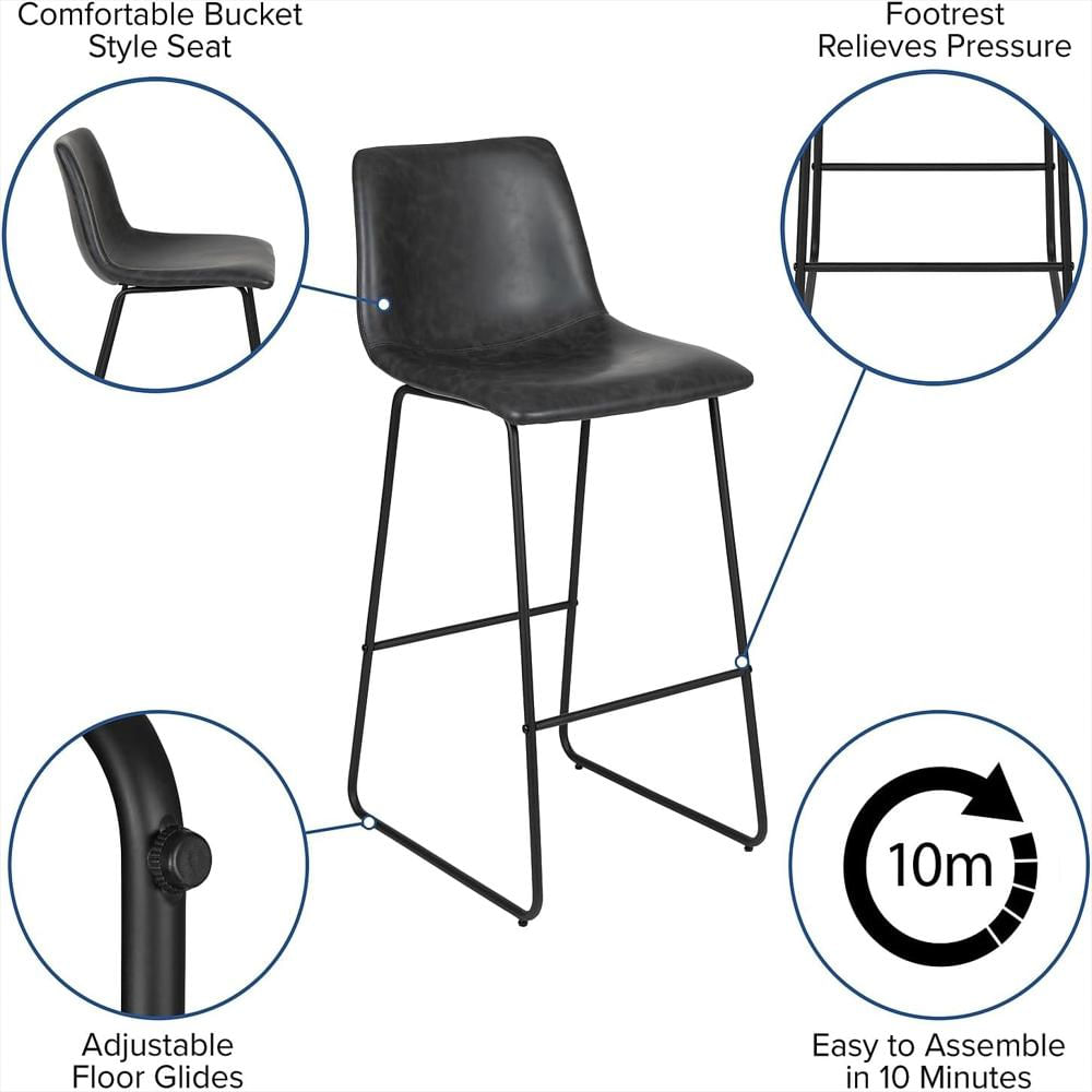 Taburete De Bar Flash Furniture Leathersoft 76 Cm Juego De 2 Color Gris Estilo Moderno img #5
