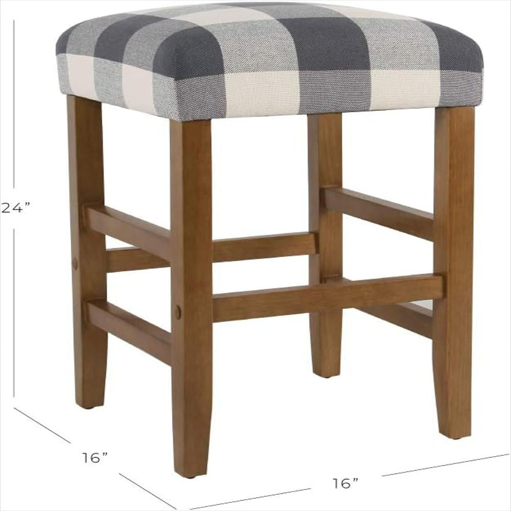 Taburete De Bar Homepop Respaldo Abierto 60 Cm Tela Algodón Cuadro Azul img #2