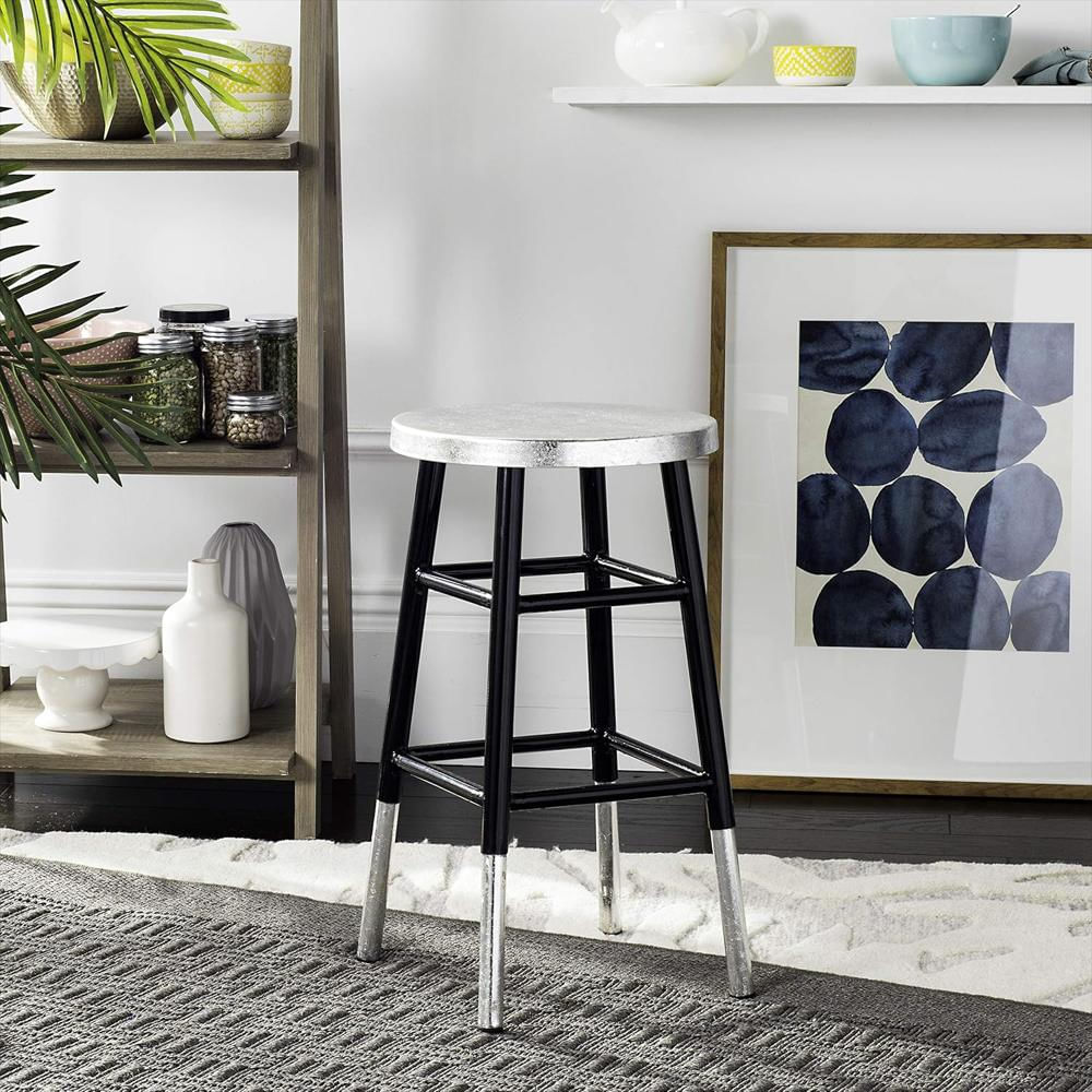 Taburete De Mostrador Safavieh Negro Plateado Hierro Diseño Contemporáneo img #2