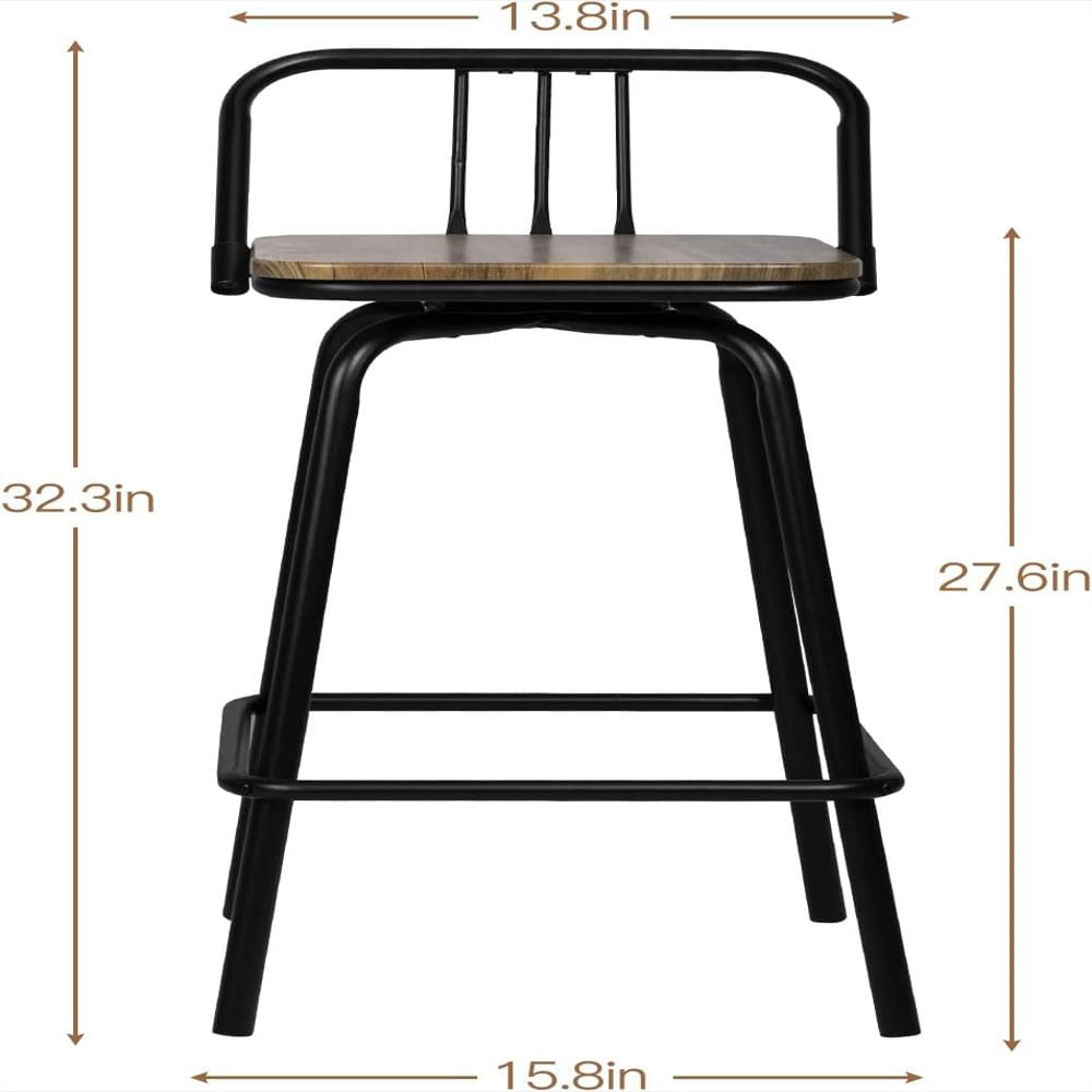 Taburetes De Bar Bloddream Diseño Industrial Con Respaldo Juego De 2 Giratorios Acero Y Madera img #3