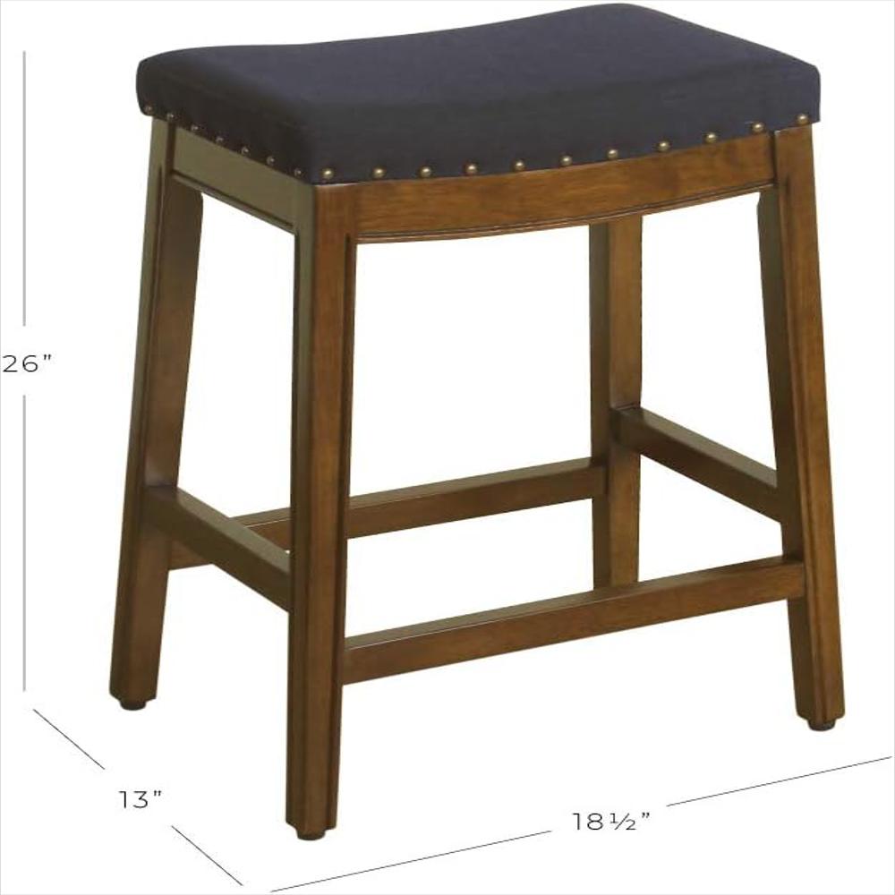 Taburete De Bar Homepop Ribete De Clavo 60 Cm Tejido Tweed Azul Sin Respaldo img #3