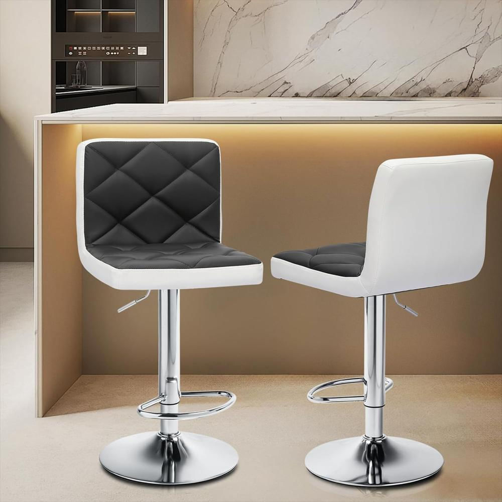 Taburete De Bar Monibloom Ajustable Giratorio Piel Sintética Negro Y Blanco img #2