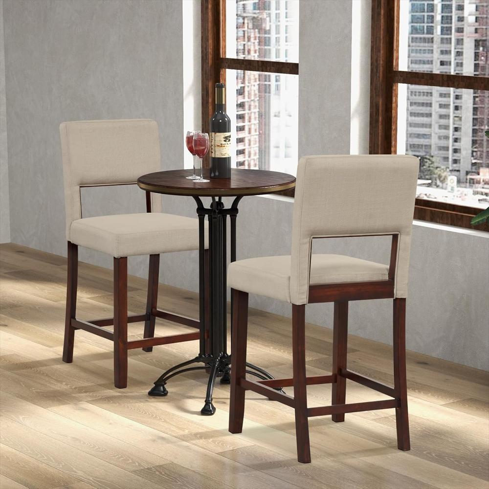 Taburete De Bar Giantex Lino Con Respaldo 62 Cm Set De 2 Carga Máxima 400 Lb img #2