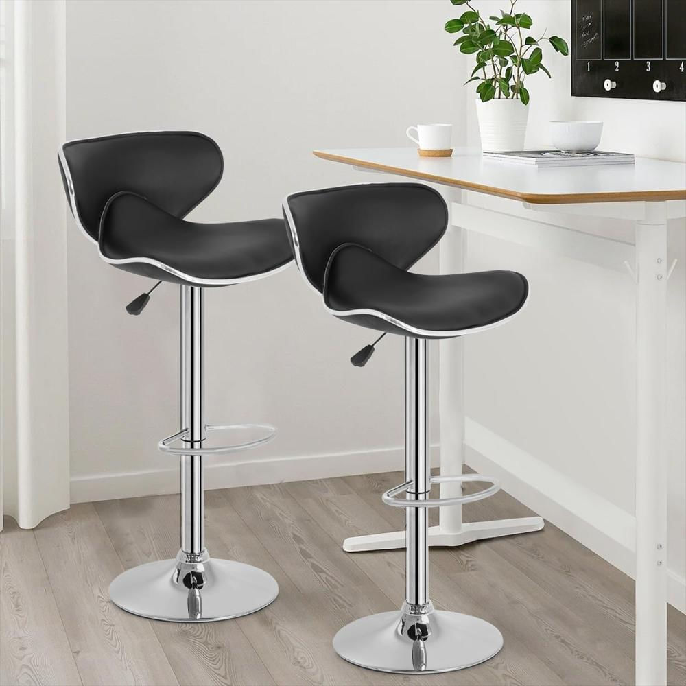 Taburete De Bar Bestoffice Ajustable Piel Sintética Negro Conjunto De 2 img #2