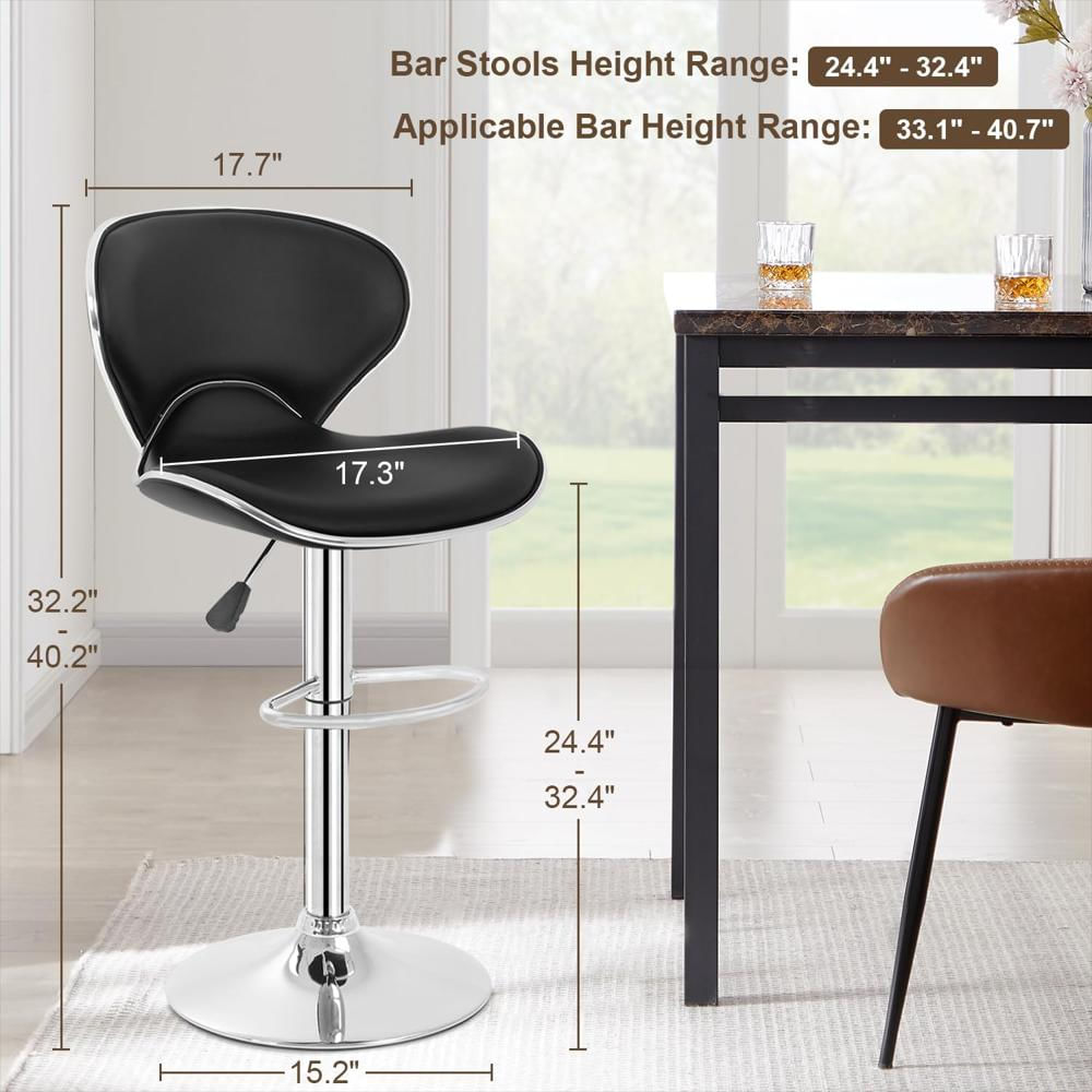 Taburete De Bar Bestoffice Ajustable Piel Sintética Negro Conjunto De 2 img #3